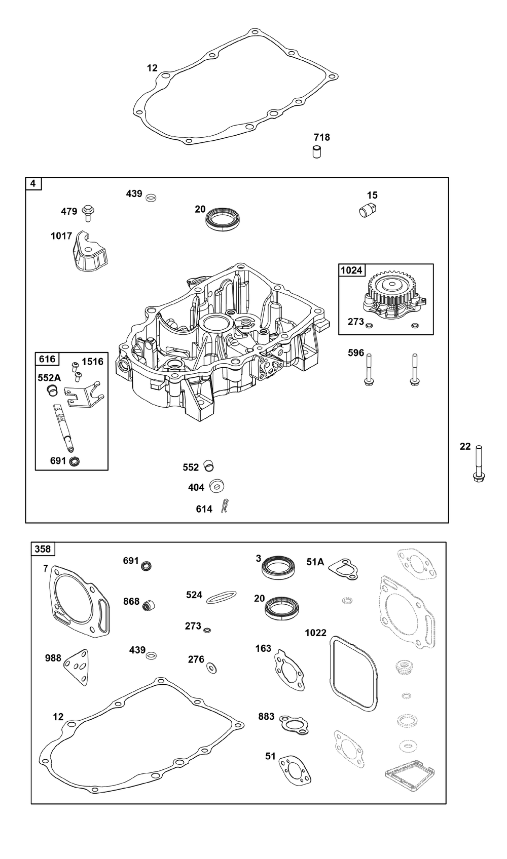 Crankcase Cover/Sump Group Diagram and Parts List for 359775-0005-E1 200000 - 399999 Briggs and Stratton Engine